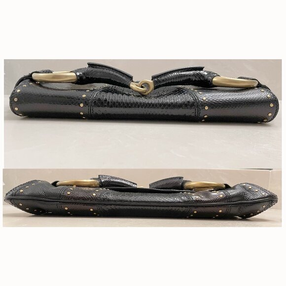 Auth Gucci Tom Ford large studded horsebit clutch chain strap REAL black python - Picture 3 of 14